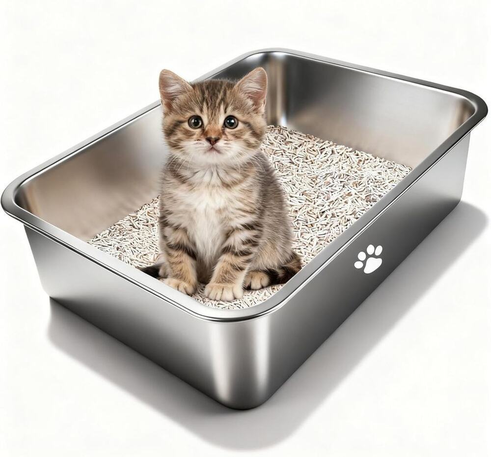 Stainless Steel Cat Rabbit Litter Box High Sided Metal Pan Kitten Small Pet NEW
